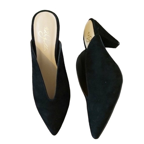 42 Gold Women’s Overcome V Throat Black Genuine Suede Slip On Mules Size 7.5/38 - Picture 5 of 16